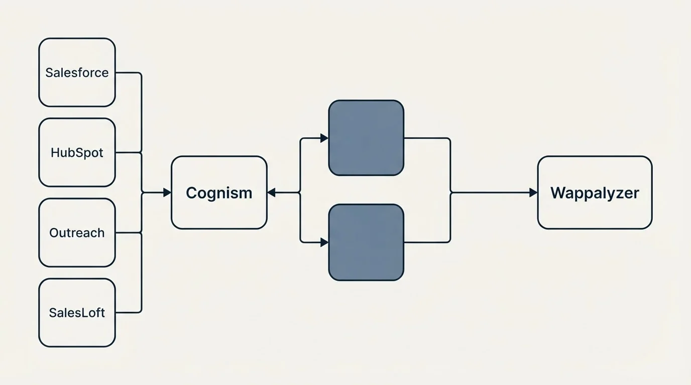 Integration flow: Integration Ecosystem (Cognism, Wappalyzer, Salesforce, HubSpot)