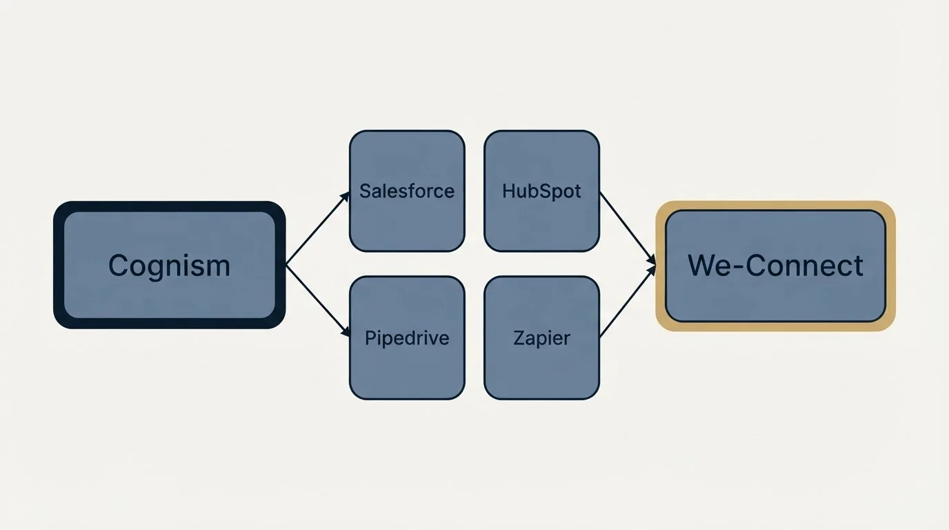 Integration schematic: Integration Ecosystem (Cognism, We-Connect, Salesforce, HubSpot)