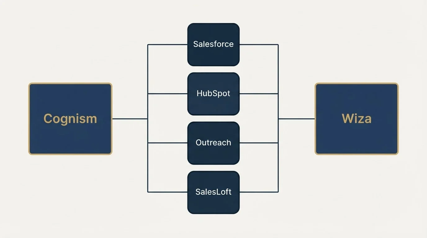 Integration flow: Integration Ecosystem (Cognism, Wiza, Salesforce, HubSpot)