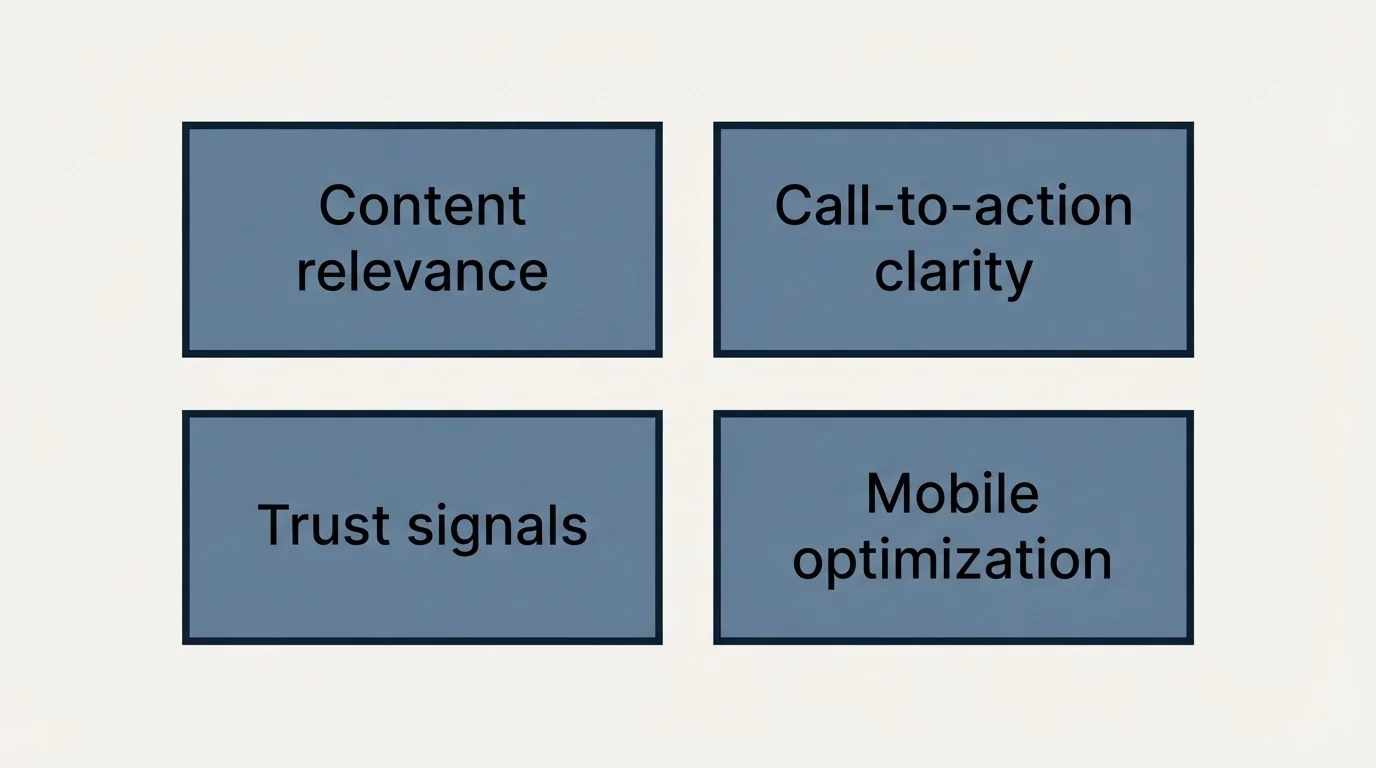 Schematic: Optimizing for Click-Through Rates (Content relevance, Call-to-action clarity, Trust signals, Mobile optimization)