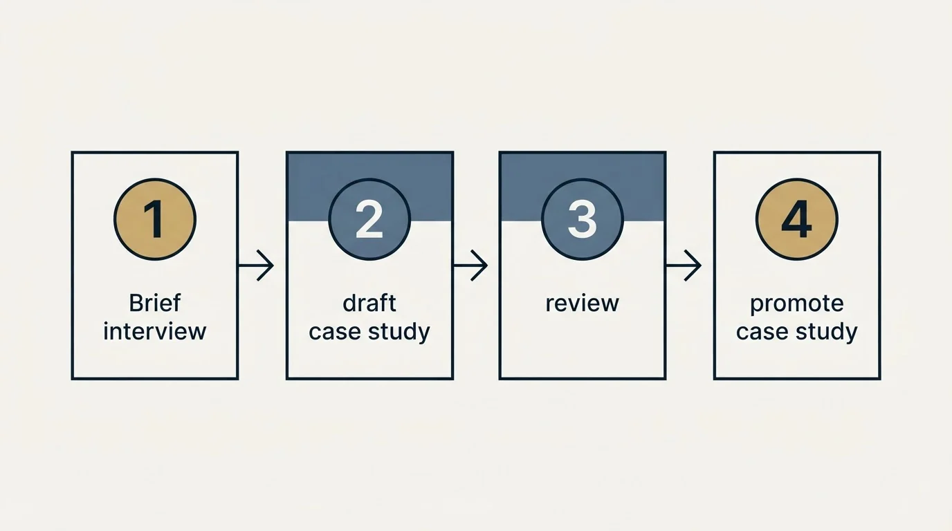Step sequence: Case Study Recruitment Email Templates (Brief interview, draft case study, review, promote case study)
