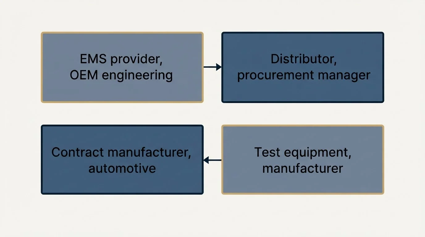 Schematic: Sample Cold Emails for Electronics Companies (EMS provider, OEM engineering, Distributor, procurement manager, Contract manufacturer, automotive, Test equipment, manufacturer)