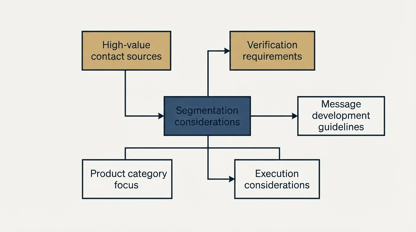 Schematic: Building Your Food and Beverage Cold Email Program (Segmentation considerations, High-value contact sources, Verification requirements, Message development guidelines)