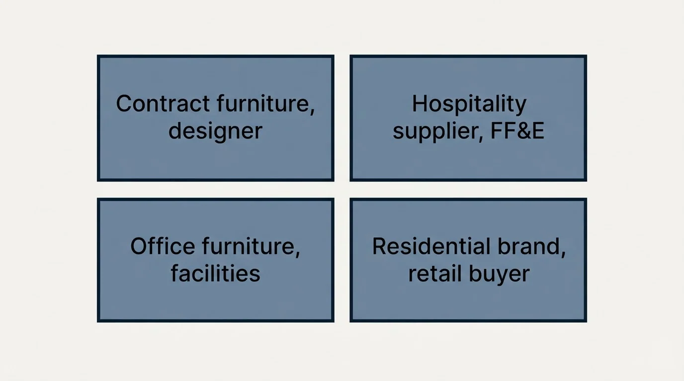 Schematic: Sample Cold Emails for Furniture Companies (Contract furniture, designer, Hospitality supplier, FF&E, Office furniture, facilities, Residential brand, retail buyer)