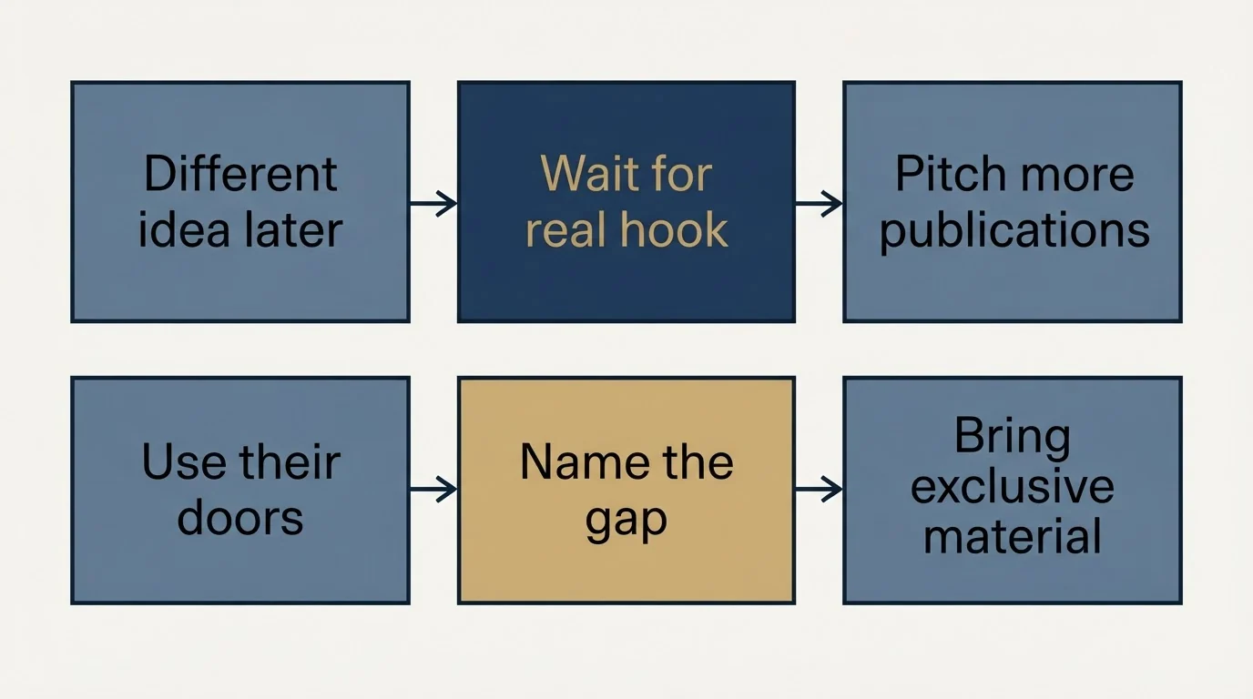 Schematic: When A Pitch Goes Unanswered (Different idea later, Wait for real hook, Pitch more publications, Use their doors)