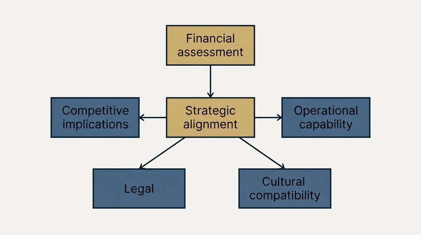 Schematic: Evaluating and Structuring Joint Ventures (Strategic alignment, Financial assessment, Operational capability, Cultural compatibility)