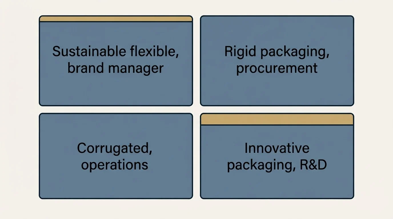 Schematic: Sample Cold Emails for Packaging Companies (Sustainable flexible, brand manager, Rigid packaging, procurement, Corrugated, operations, Innovative packaging, R&D)