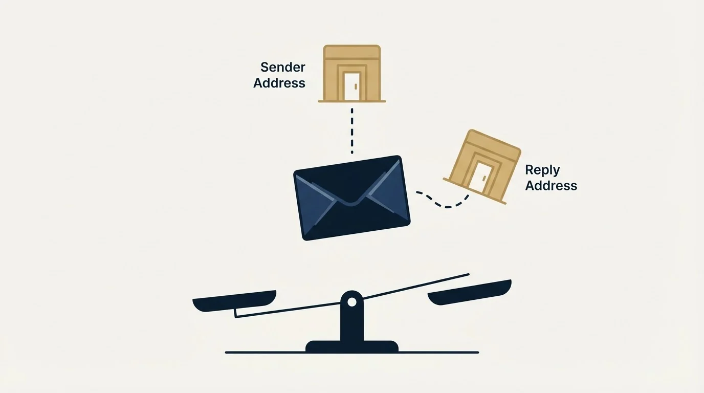 Section illustration: The reply-to mismatch, and why it reads as automation