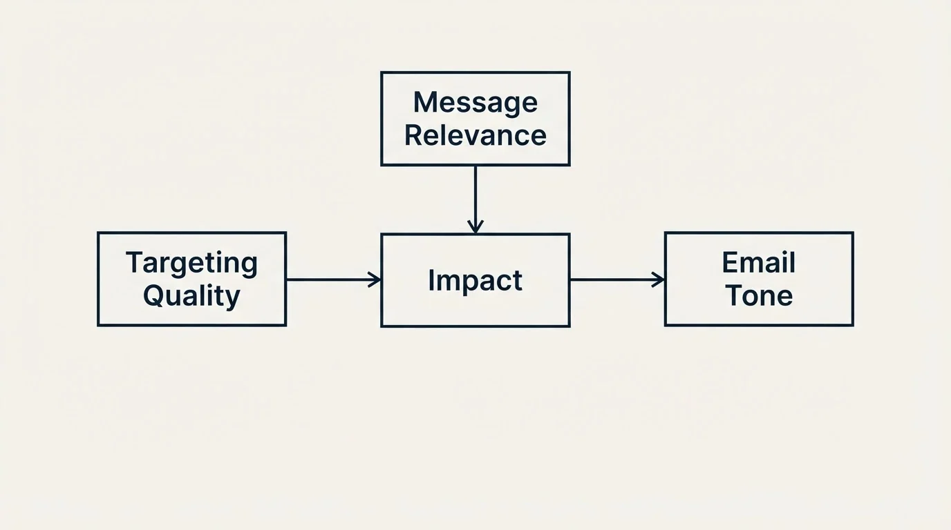 Schematic: Factors That Influence Unsubscribe Rates (Impact, Targeting Quality, Message Relevance, Email Tone)