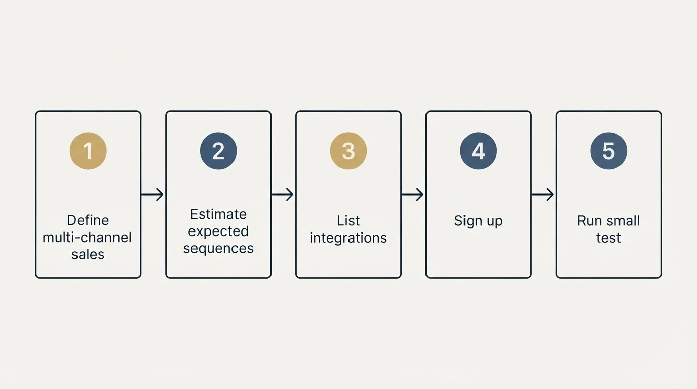 Step sequence: Getting Started Checklist (Define multi-channel sales, Estimate expected sequences, List integrations, Sign up)