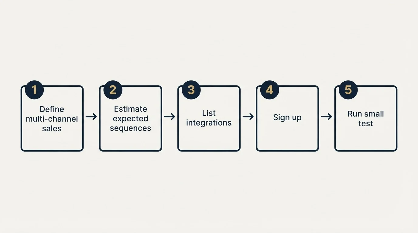 Step sequence: Getting Started Checklist (Define multi-channel sales, Estimate expected sequences, List integrations, Sign up)
