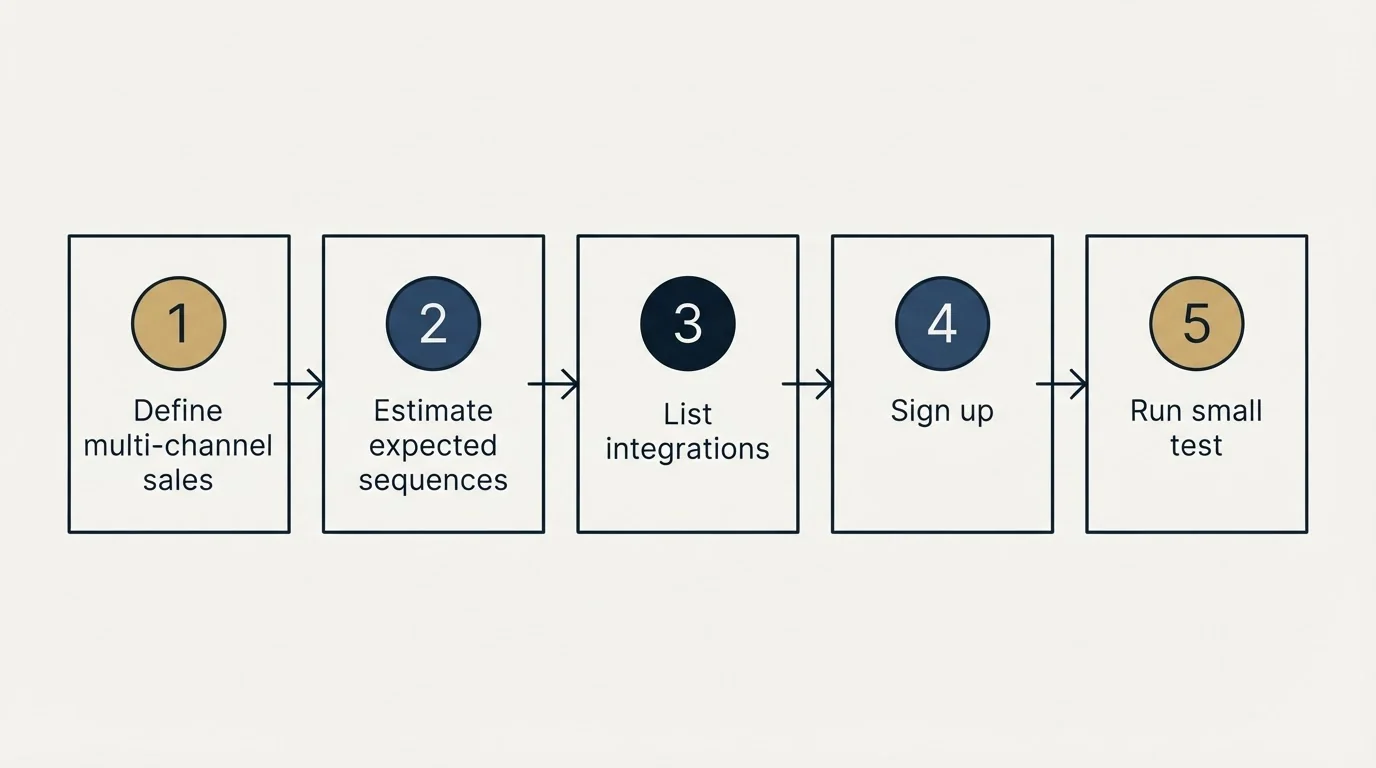 Step sequence: Getting Started Checklist (Define multi-channel sales, Estimate expected sequences, List integrations, Sign up)