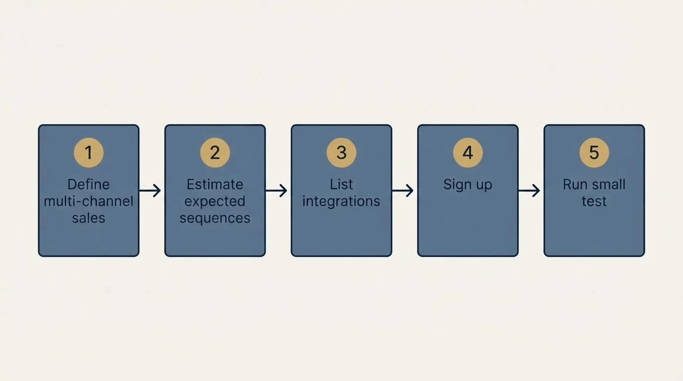 Step sequence: Getting Started Checklist (Define multi-channel sales, Estimate expected sequences, List integrations, Sign up)