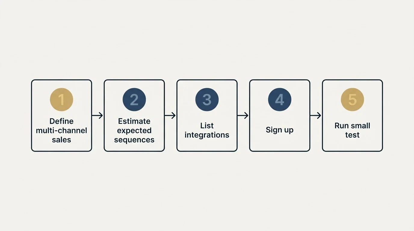 Step sequence: Getting Started Checklist (Define multi-channel sales, Estimate expected sequences, List integrations, Sign up)
