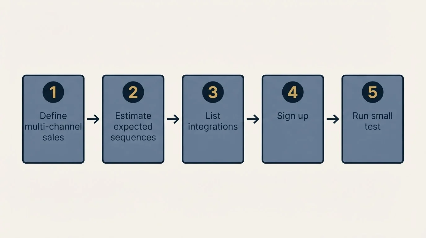 Step sequence: Getting Started Checklist (Define multi-channel sales, Estimate expected sequences, List integrations, Sign up)