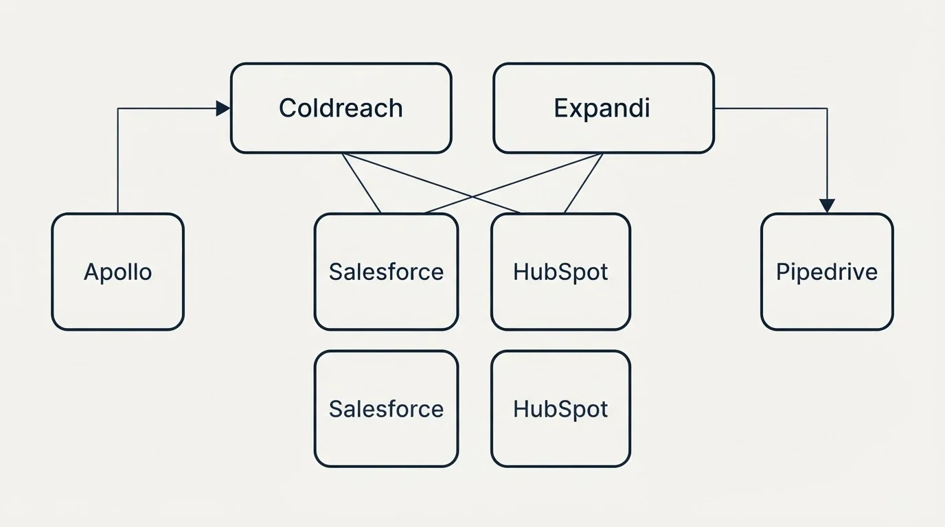 Integration grid: Integration Ecosystem (Coldreach, Expandi, Salesforce, HubSpot)