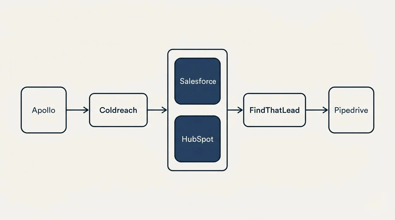 Integration flow: Integration Ecosystem (Coldreach, FindThatLead, Salesforce, HubSpot)