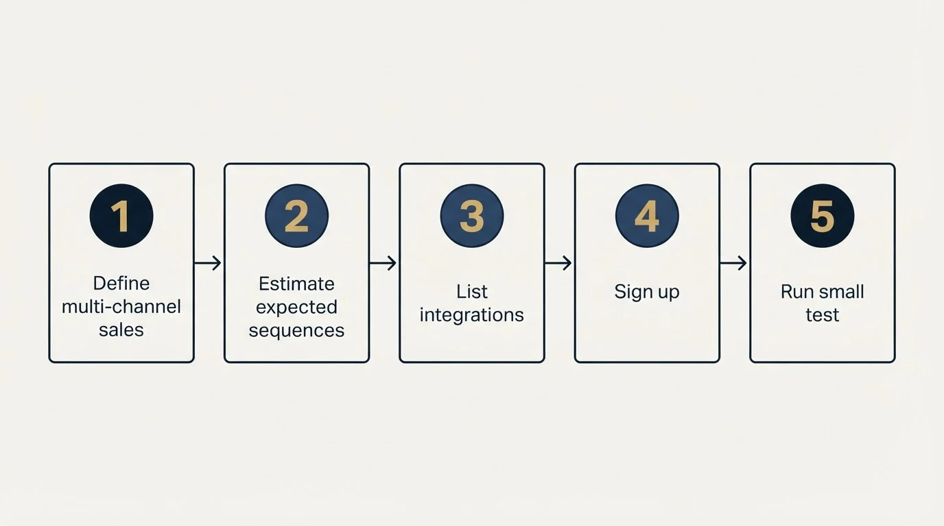 Step sequence: Getting Started Checklist (Define multi-channel sales, Estimate expected sequences, List integrations, Sign up)
