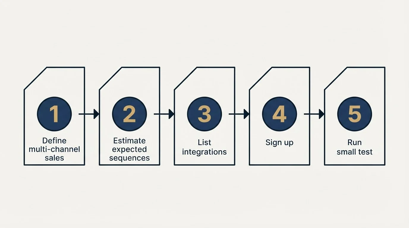 Step sequence: Getting Started Checklist (Define multi-channel sales, Estimate expected sequences, List integrations, Sign up)