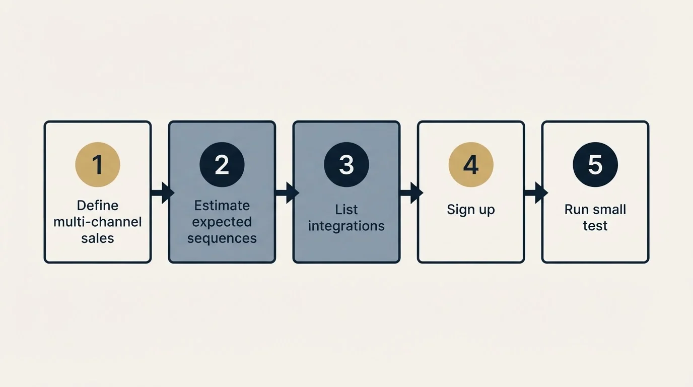 Step sequence: Getting Started Checklist (Define multi-channel sales, Estimate expected sequences, List integrations, Sign up)