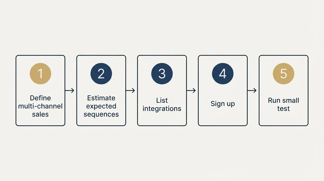 Step sequence: Getting Started Checklist (Define multi-channel sales, Estimate expected sequences, List integrations, Sign up)