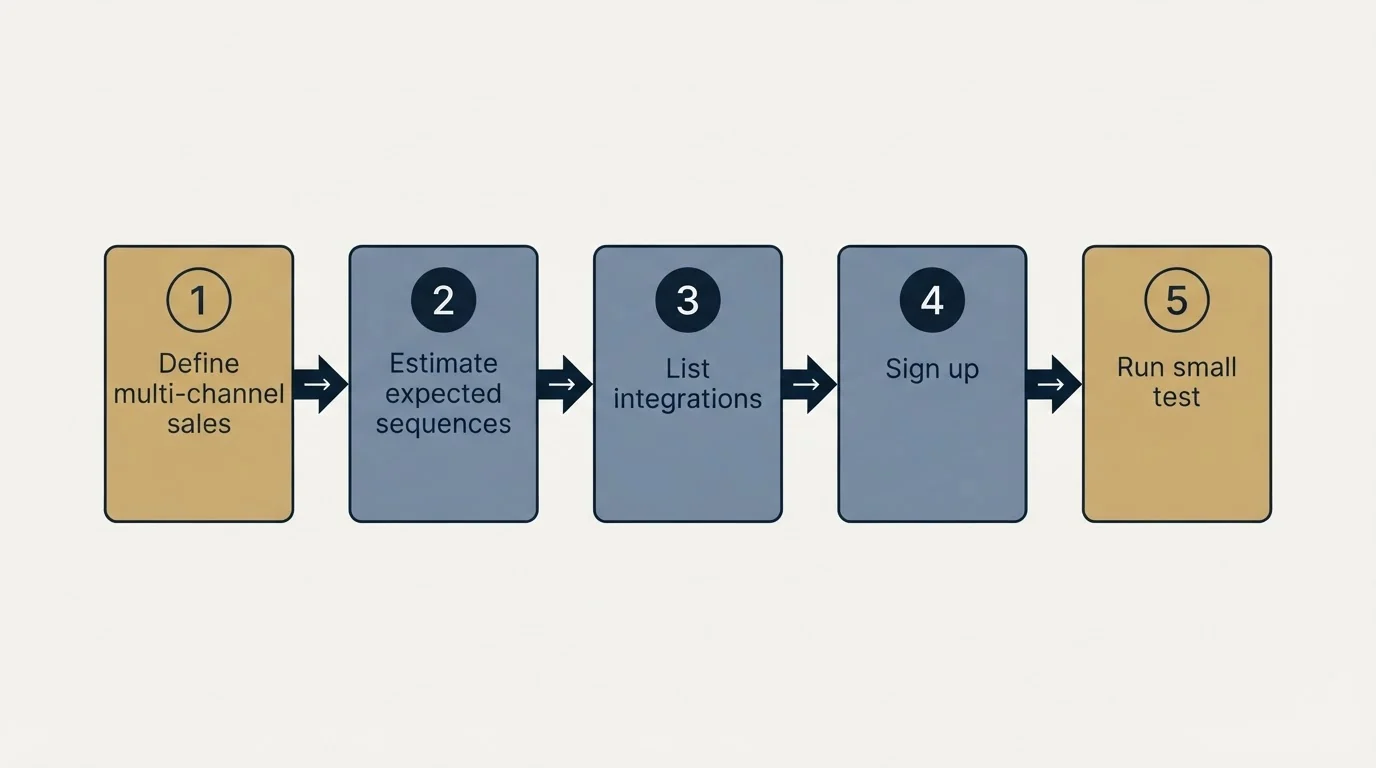 Step sequence: Getting Started Checklist (Define multi-channel sales, Estimate expected sequences, List integrations, Sign up)