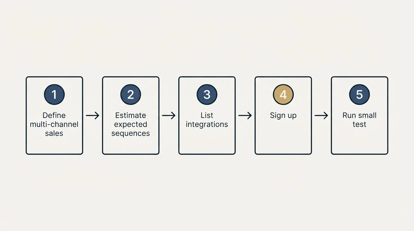 Step sequence: Getting Started Checklist (Define multi-channel sales, Estimate expected sequences, List integrations, Sign up)