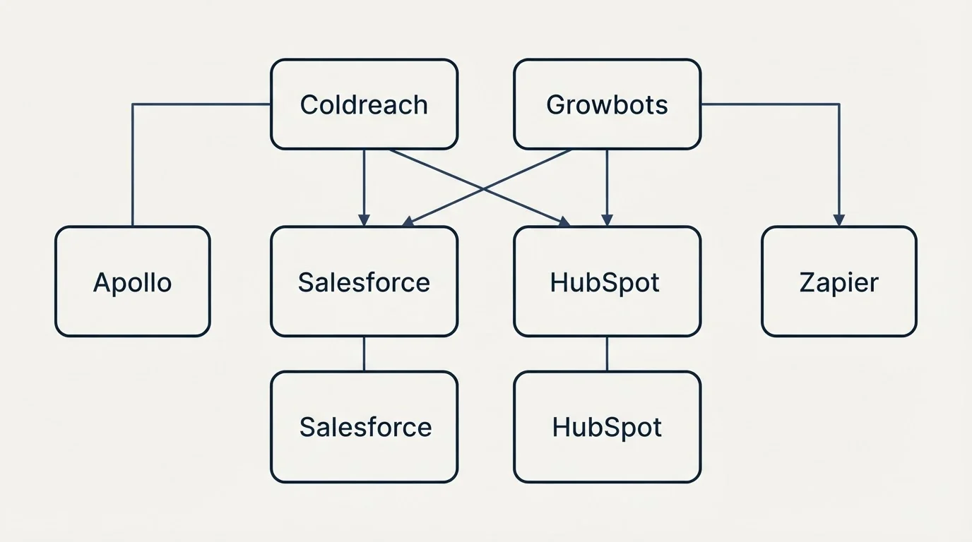 Integration grid: Integration Ecosystem (Coldreach, Growbots, Salesforce, HubSpot)