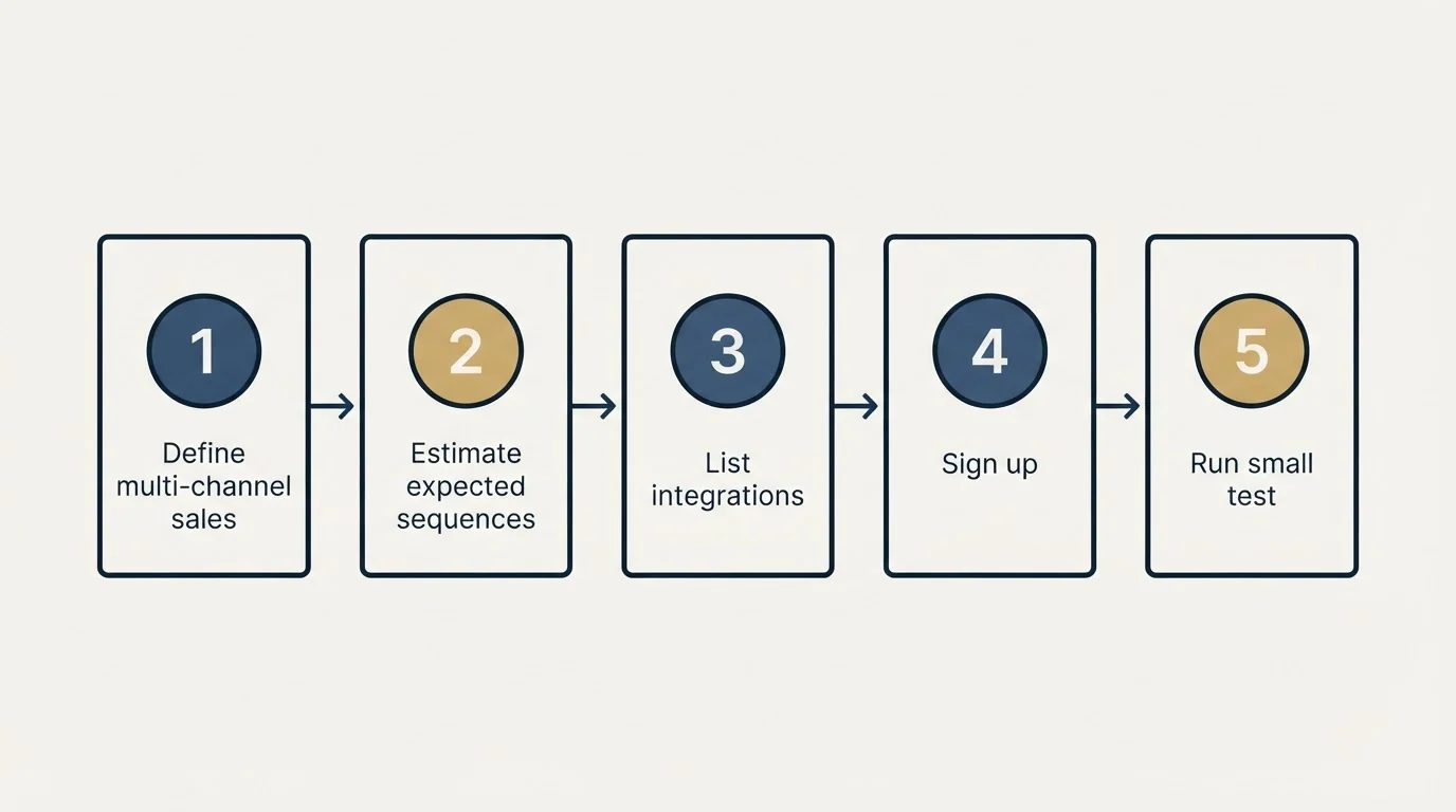 Step sequence: Getting Started Checklist (Define multi-channel sales, Estimate expected sequences, List integrations, Sign up)