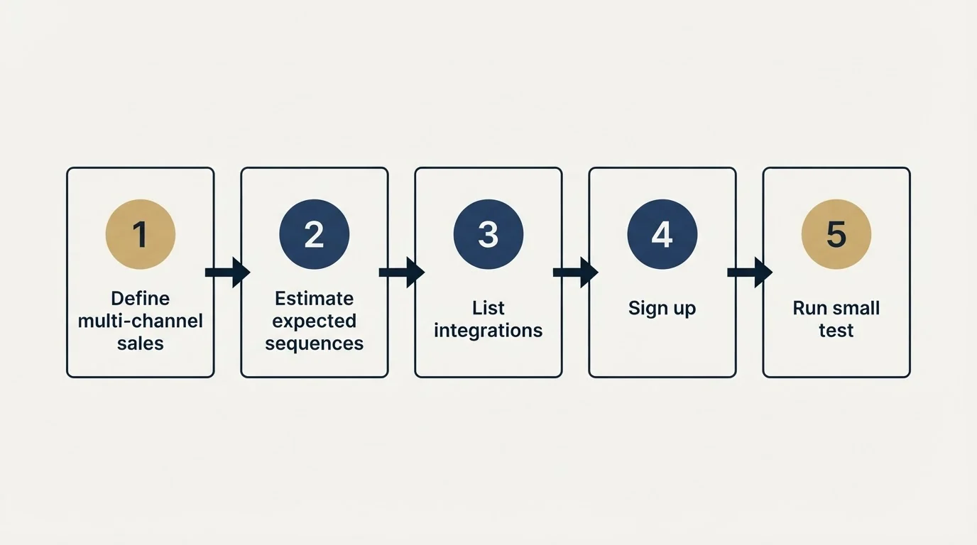 Step sequence: Getting Started Checklist (Define multi-channel sales, Estimate expected sequences, List integrations, Sign up)