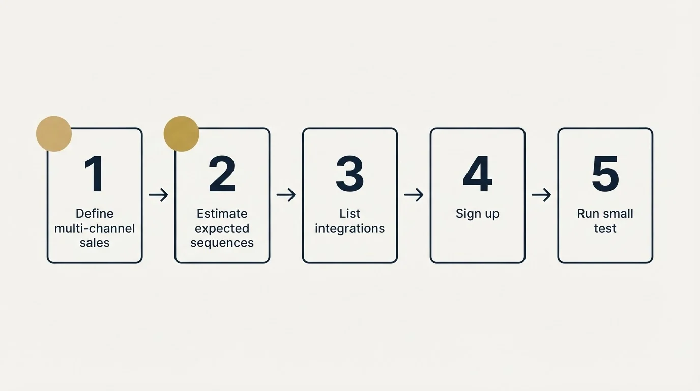 Step sequence: Getting Started Checklist (Define multi-channel sales, Estimate expected sequences, List integrations, Sign up)