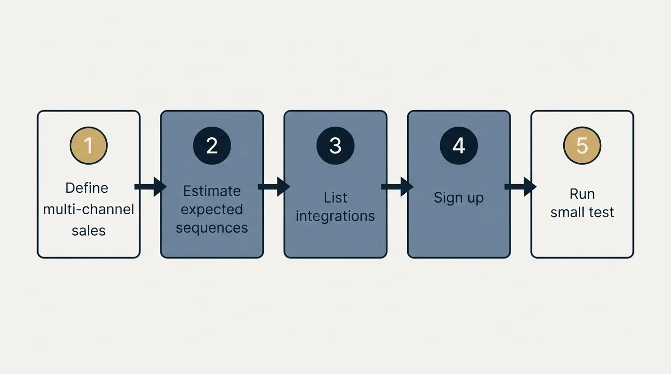 Step sequence: Getting Started Checklist (Define multi-channel sales, Estimate expected sequences, List integrations, Sign up)