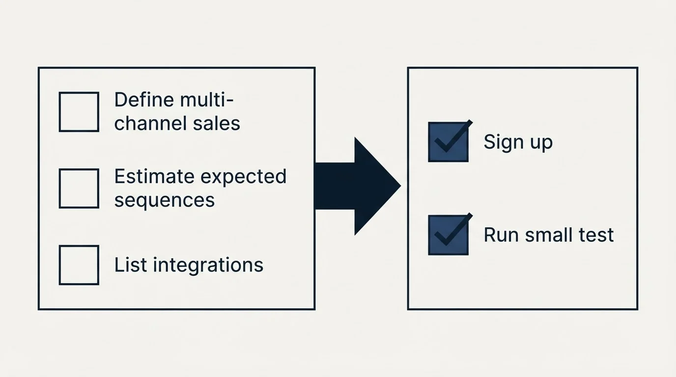 Before-and-after steps: Getting Started Checklist (Define multi-channel sales, Estimate expected sequences, List integrations, Sign up)