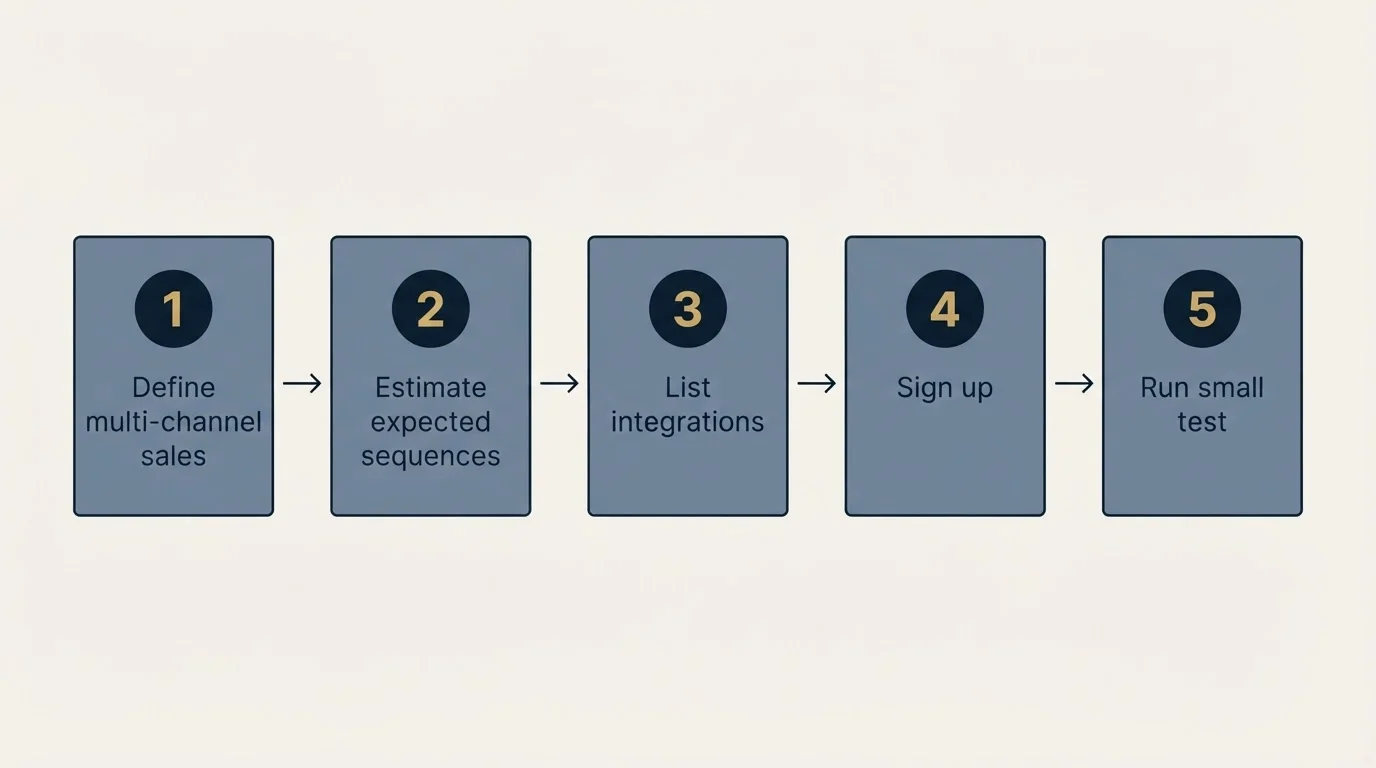 Step sequence: Getting Started Checklist (Define multi-channel sales, Estimate expected sequences, List integrations, Sign up)