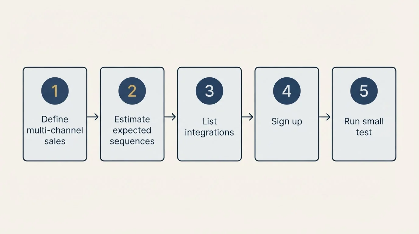 Step sequence: Getting Started Checklist (Define multi-channel sales, Estimate expected sequences, List integrations, Sign up)