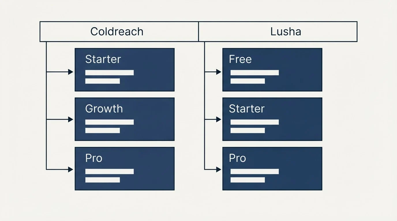 Pricing table: Pricing Comparison (Coldreach, Lusha, Starter, Free)