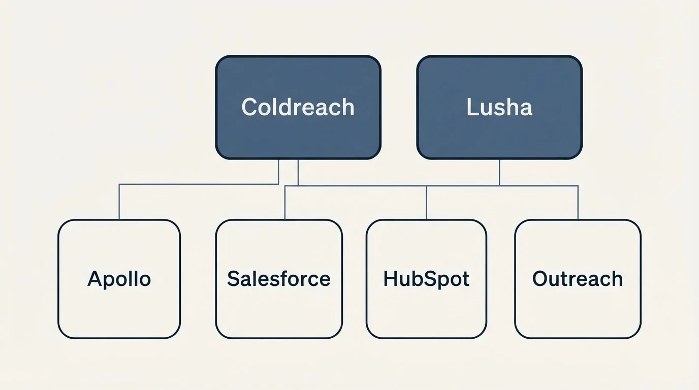 Integration grid: Integration Ecosystem (Coldreach, Lusha, Salesforce, HubSpot)