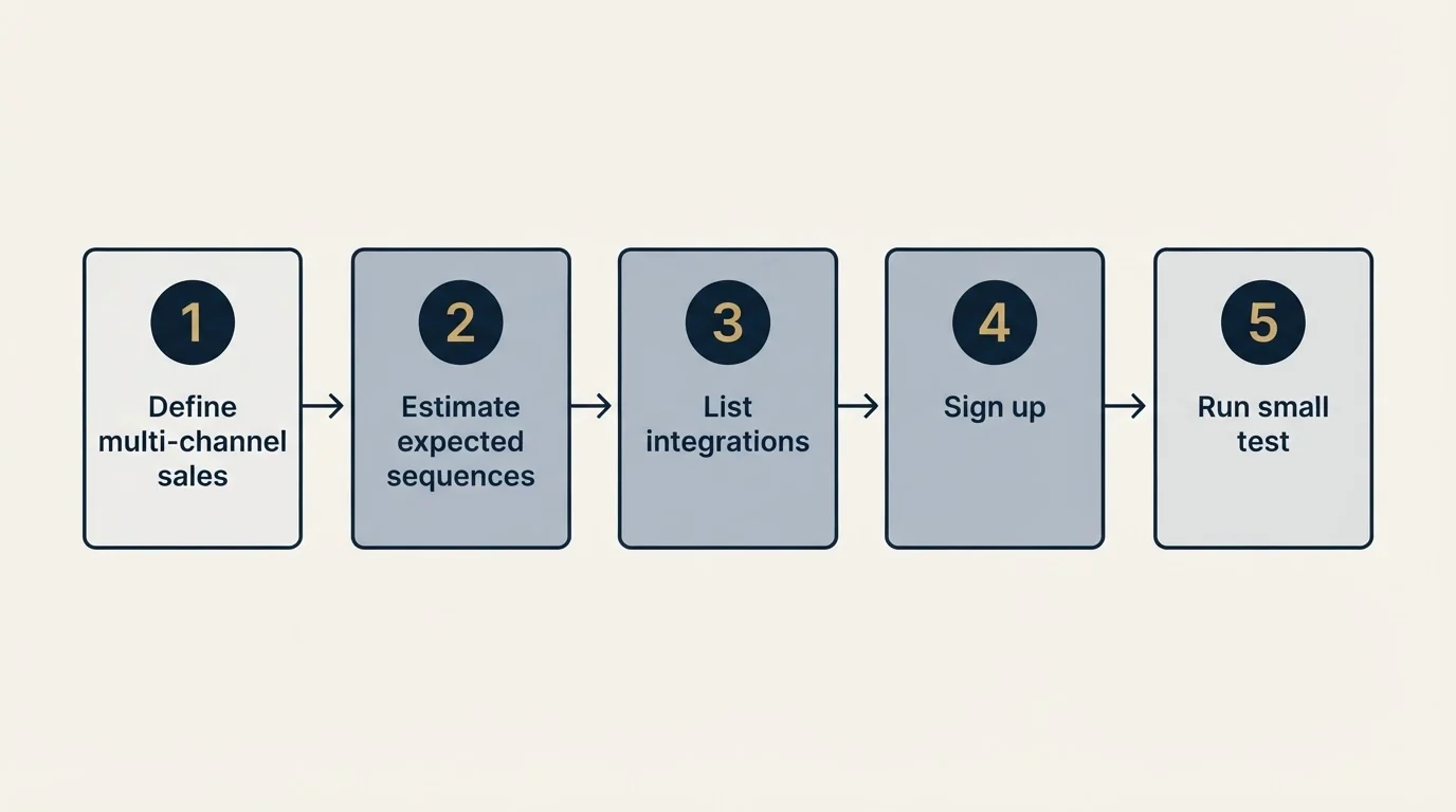 Step sequence: Getting Started Checklist (Define multi-channel sales, Estimate expected sequences, List integrations, Sign up)