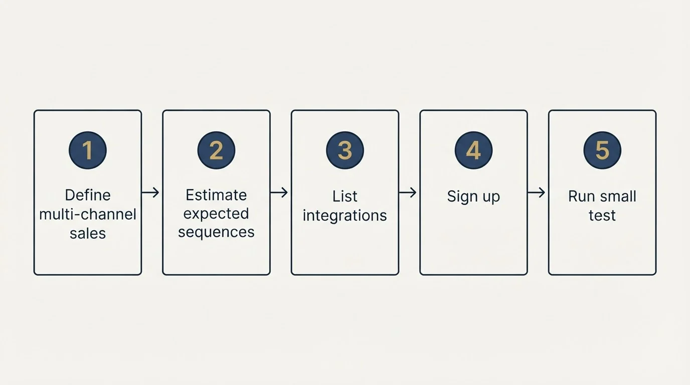 Step sequence: Getting Started Checklist (Define multi-channel sales, Estimate expected sequences, List integrations, Sign up)
