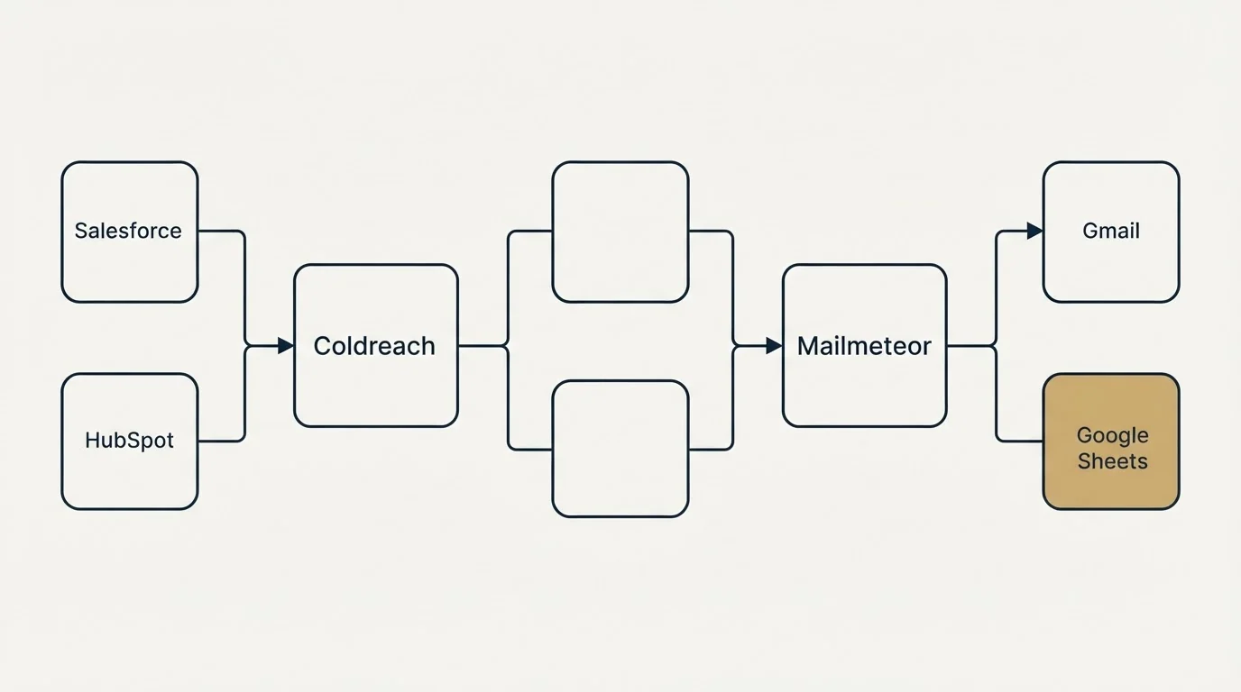 Integration flow: Integration Ecosystem (Coldreach, Mailmeteor, Salesforce, Gmail)