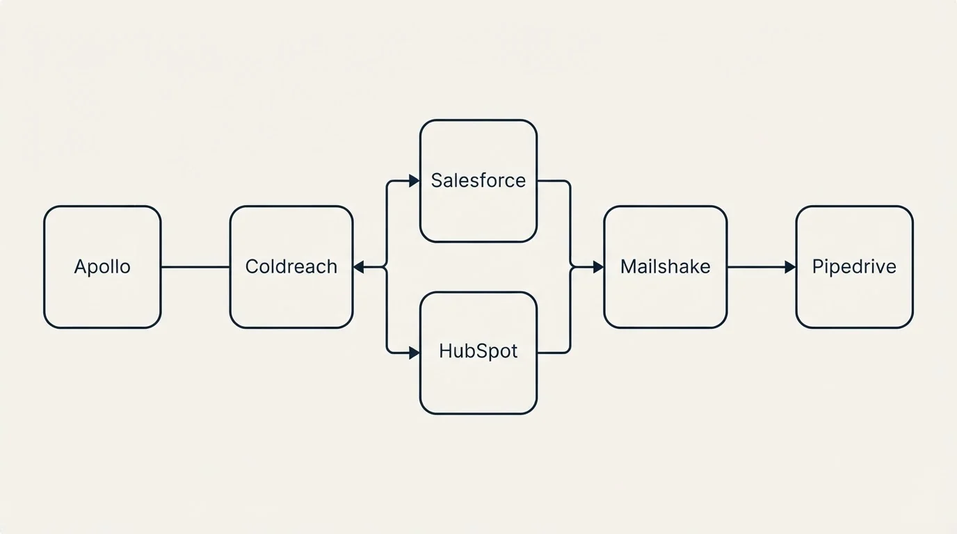 Integration flow: Integration Ecosystem (Coldreach, Mailshake, Salesforce, HubSpot)