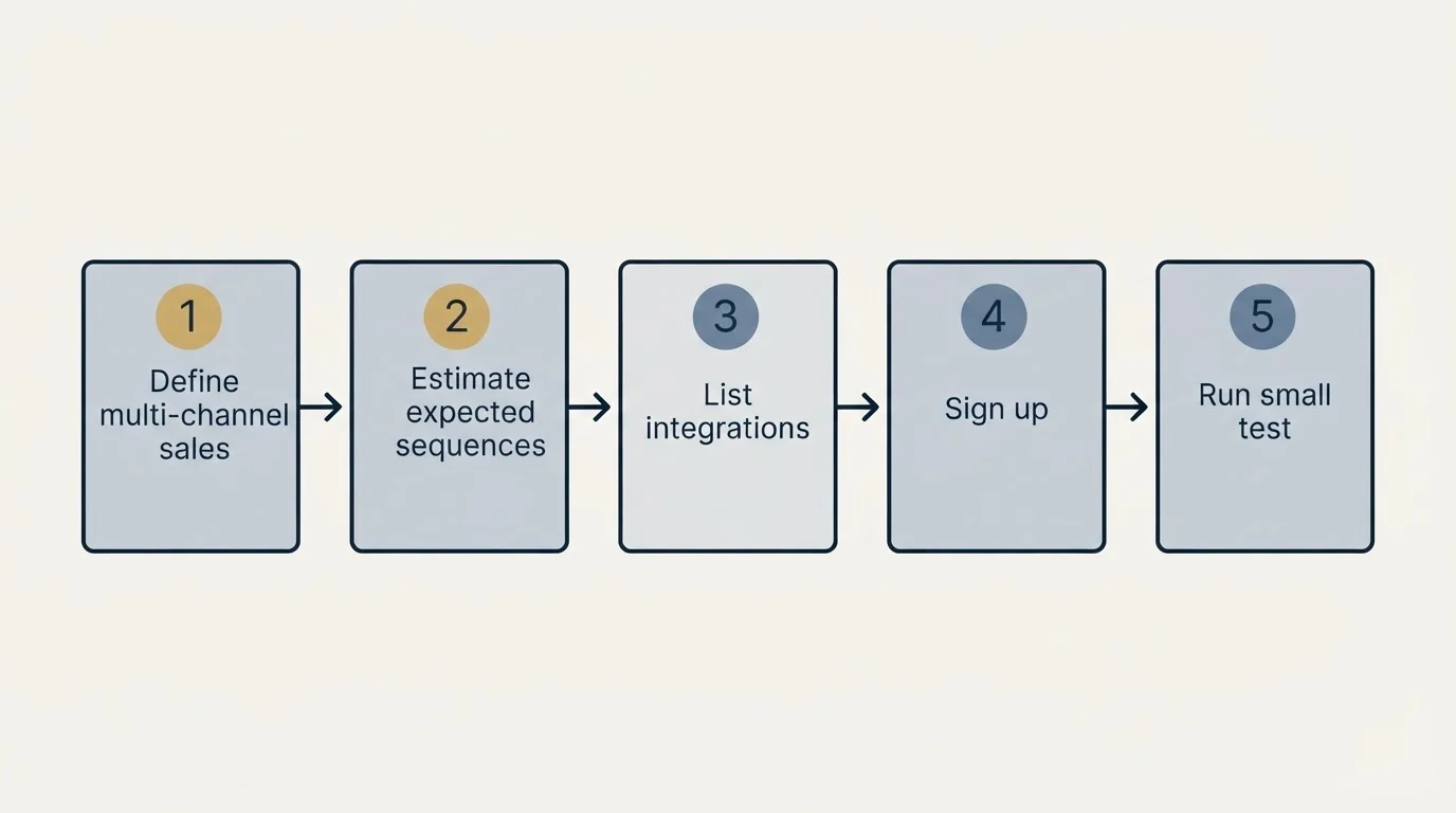 Step sequence: Getting Started Checklist (Define multi-channel sales, Estimate expected sequences, List integrations, Sign up)