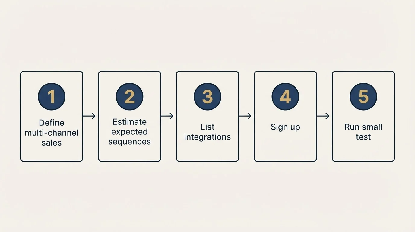 Step sequence: Getting Started Checklist (Define multi-channel sales, Estimate expected sequences, List integrations, Sign up)