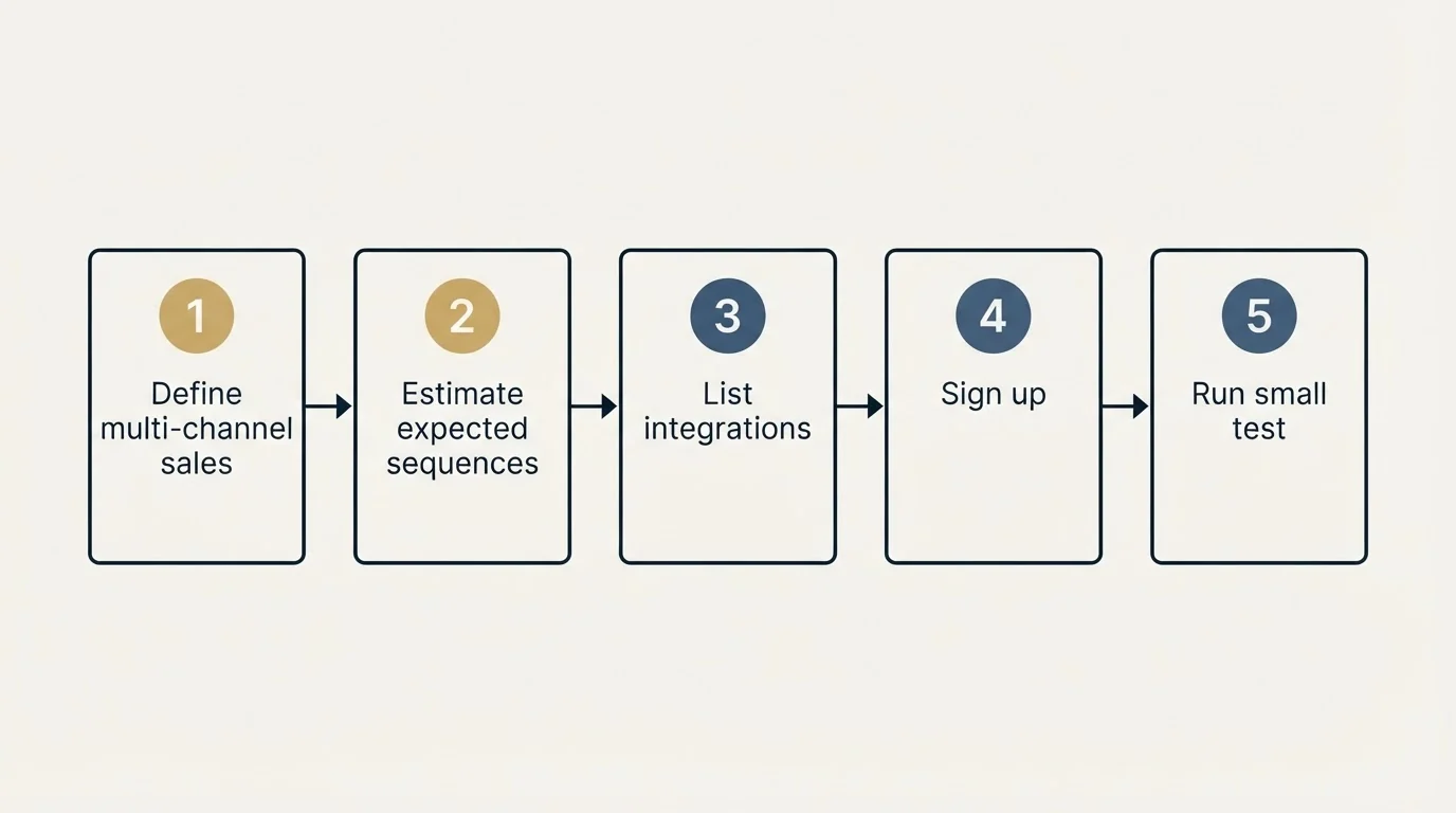 Step sequence: Getting Started Checklist (Define multi-channel sales, Estimate expected sequences, List integrations, Sign up)