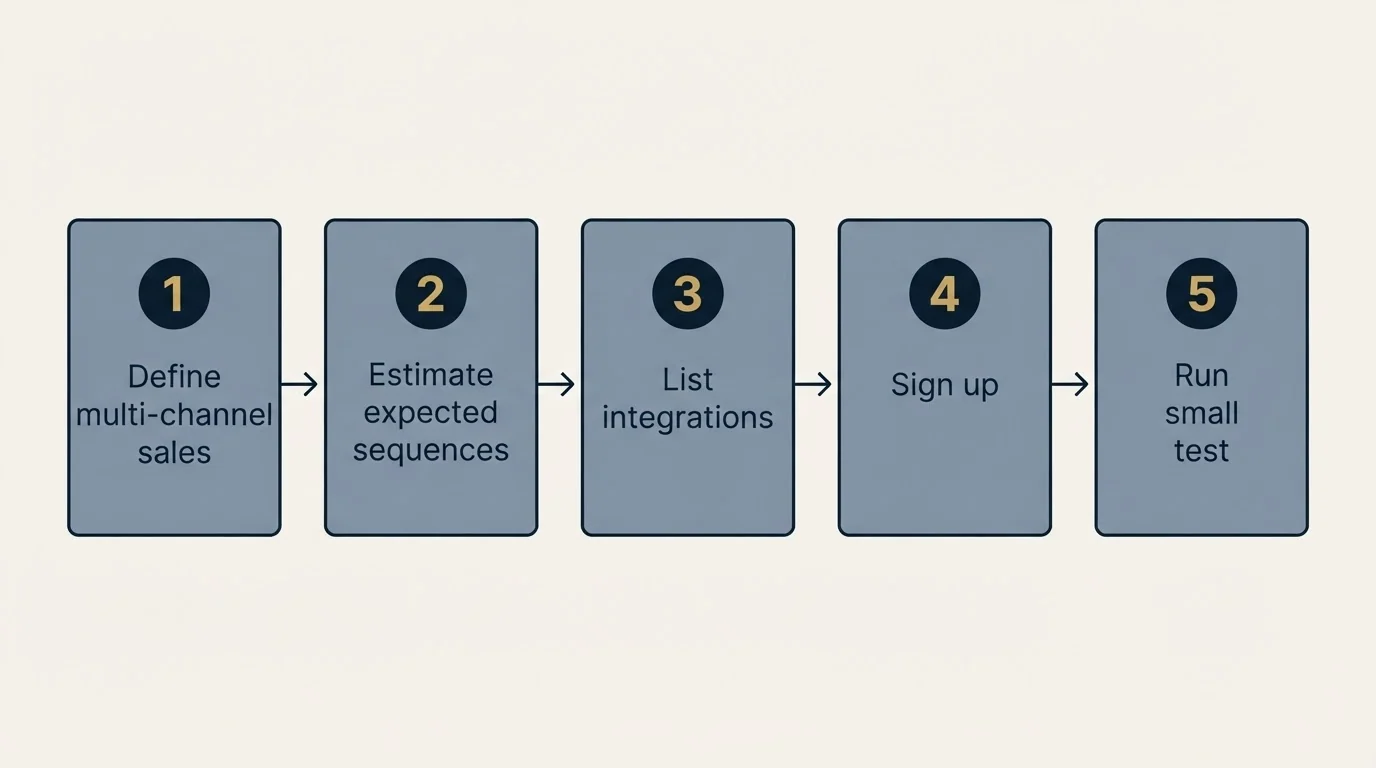 Step sequence: Getting Started Checklist (Define multi-channel sales, Estimate expected sequences, List integrations, Sign up)