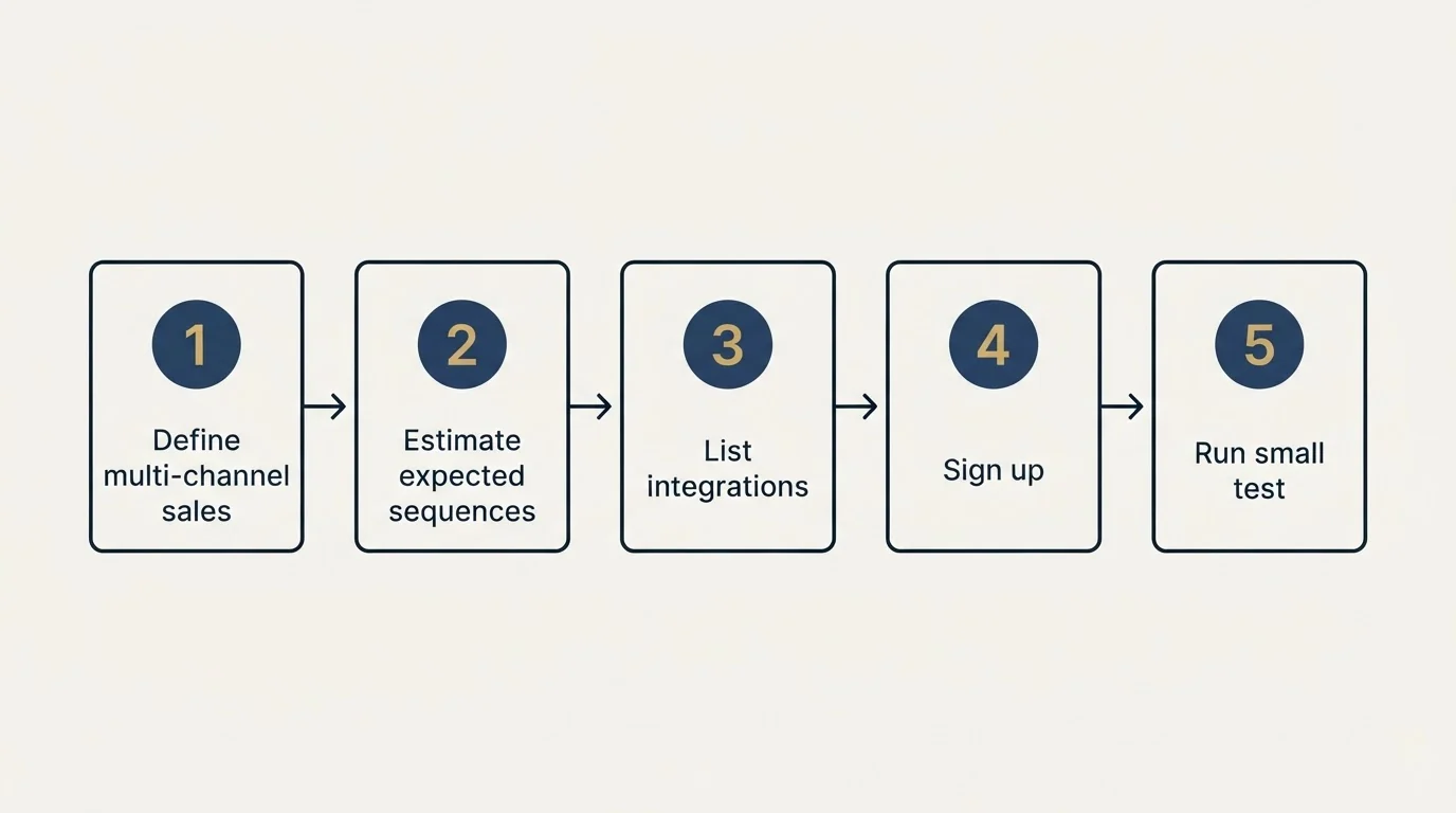 Step sequence: Getting Started Checklist (Define multi-channel sales, Estimate expected sequences, List integrations, Sign up)