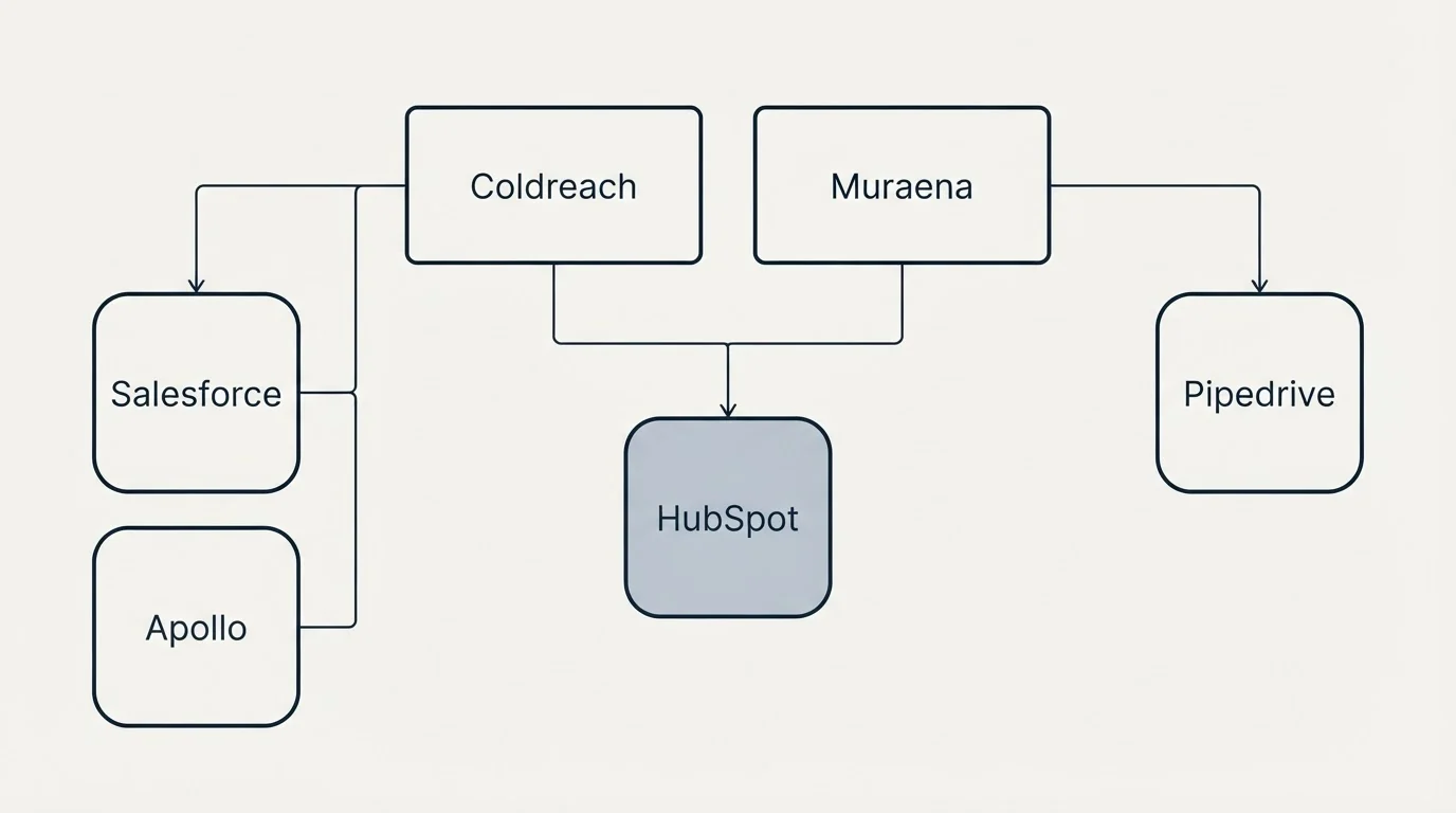 Integration grid: Integration Ecosystem (Coldreach, Muraena, HubSpot, Salesforce)
