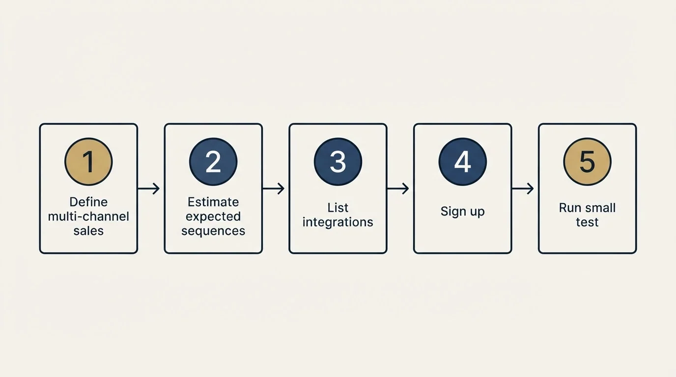 Step sequence: Getting Started Checklist (Define multi-channel sales, Estimate expected sequences, List integrations, Sign up)