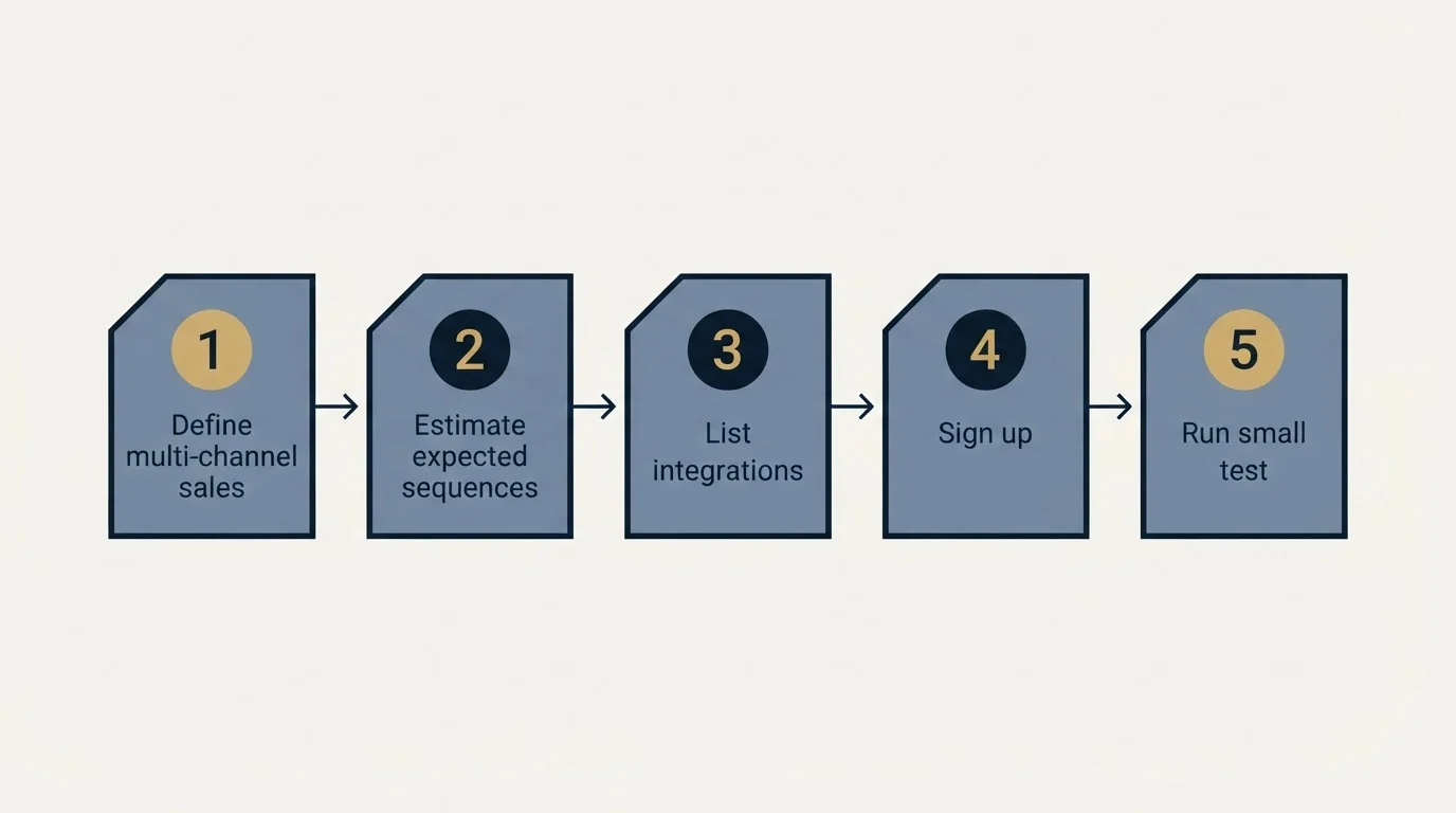 Step sequence: Getting Started Checklist (Define multi-channel sales, Estimate expected sequences, List integrations, Sign up)