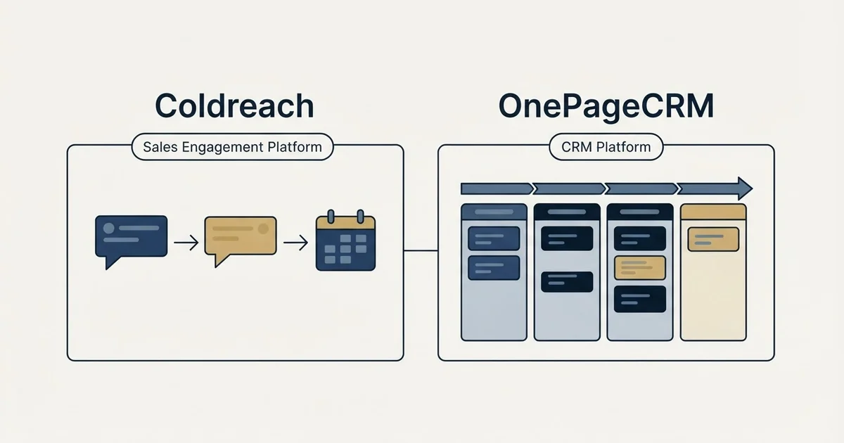 Side-by-side panels: Coldreach vs OnePageCRM (Sales Engagement Platform, CRM Platform)